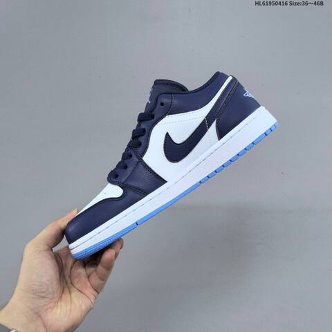 Jordan Air Jordan 1 Low Black White Tan Pony Hair And Navy White Light Blue EU 36-46 Basketball - Unisex (BS-66173)
