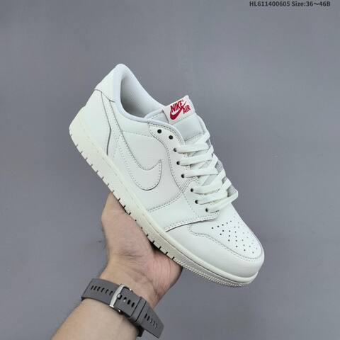 Nike Air Jordan 1 Low White Grey With Red Accents 36 46B Basketball - Women s BS-65801