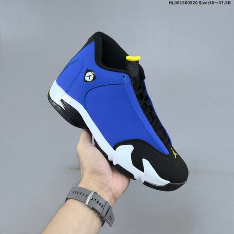 Jordan Air Jordan 14 Retro OG Laney Blue Black White With Yellow Accents 36 47 5 Basketball - Unisex BS-65911