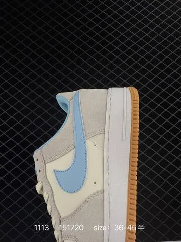 Nike Air Force 1 07 Low White Light Grey With Light Blue Swoosh And Lining Gum Sole EU 36-45 5 Lifestyle - Unisex BS-74222