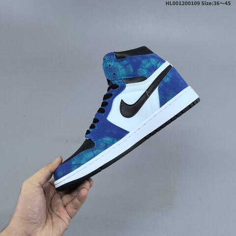 Nike Air Jordan 1 High OG Black Blue White Tie-dye 36 45 Basketball - Unisex (BS-67039)