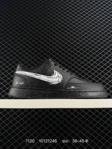 Nike Court Vision Low Black With White Speckle And White Swoosh 36-45 Casual - Unisex (BS-74101)