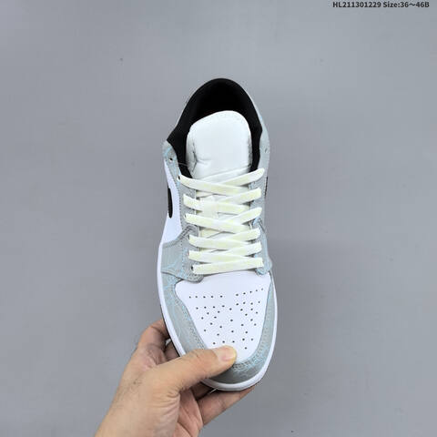 Jordan Air Jordan 1 Low White Gray Black With Blue Lightning Accents 36 46 Basketball - Unisex (BS-67202)