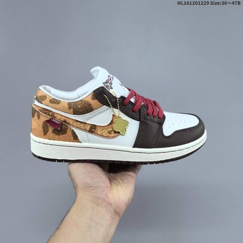 Jordan Air Jordan 1 Low White Brown Gold Red CNY 36 47B Lifestyle - Women's (BS-67193)