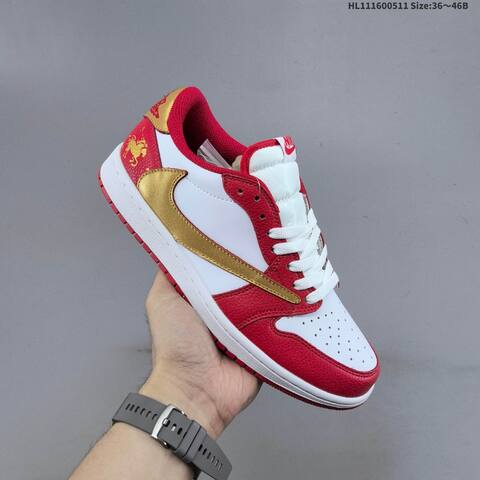 Nike Air Jordan 1 Low White Red Gold 36 46B Casual - Women's (BS-65994)