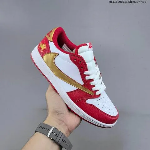 Nike Air Jordan 1 Low White Red Gold 36 46B Casual - Women s BS-65994