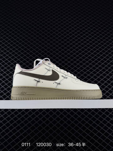 Nike Air Force 1 07 Low Cream White With Brown Swoosh And Olive Sole 36-45 Lifestyle - Unisex (BS-73195)