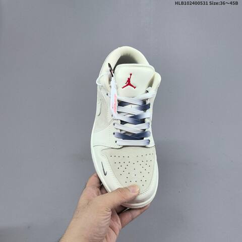 Jordan Air Jordan 1 Low Cream White With Grey And Red Accents 36 45 Casual - Unisex (BS-65830)