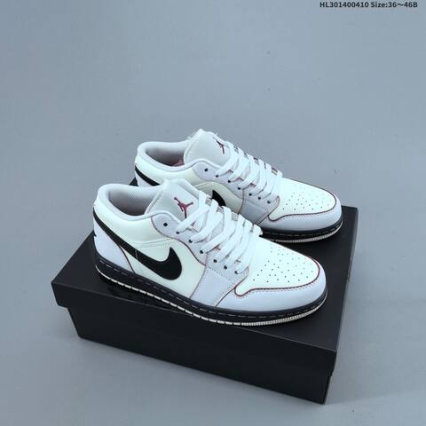 Jordan Air Jordan 1 Low White Black Burgundy 36 46B Basketball - Women's (BS-66251)