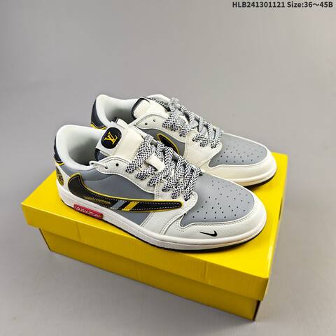 Louis Vuitton Air Jordan 1 Low x Travis Scott Inspired Gray White Black With Yellow Accents EU 36-45 Lifestyle - Unisex (BS-63350)