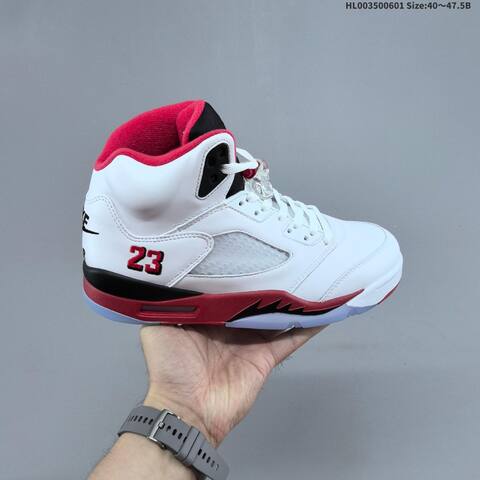 Jordan Air Jordan 5 Retro White Red Black 40 47 5 Basketball - Men's (BS-65823)