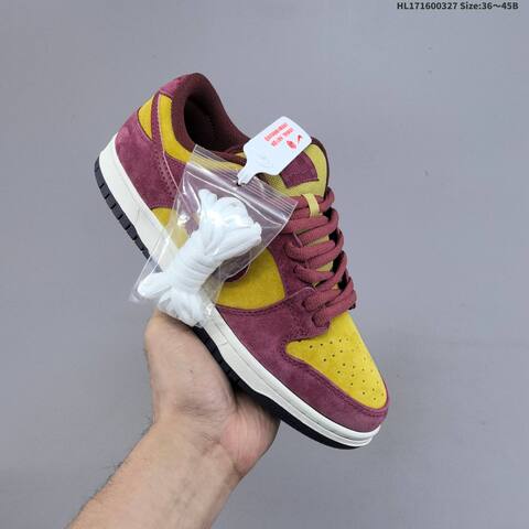 Nike SB Dunk Low Pro Burgundy Yellow Sail Black EU 36-45 Skate Shoe - Unisex BS-61097