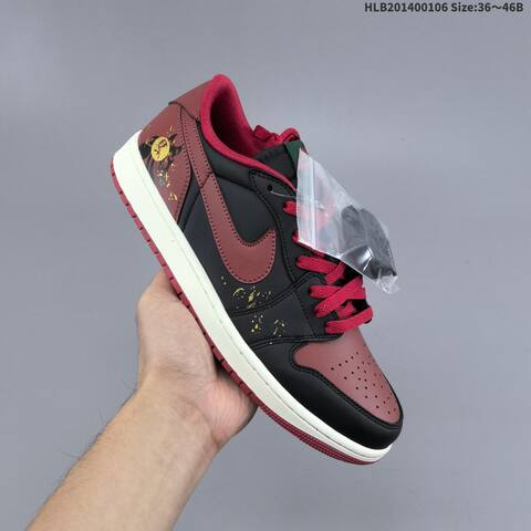Jordan Air Jordan 1 Low Retro OG Black Dark Red Burgundy EU 36-46 Basketball - Unisex (BS-62190)