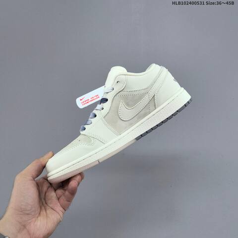 Jordan Air Jordan 1 Low Cream White With Grey And Red Accents 36 45 Casual - Unisex (BS-65830)
