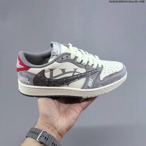 Jordan Air Jordan 1 Low x Travis Scott Sail Grey Black Red EU 36-45 Casual - Unisex (BS-65883)