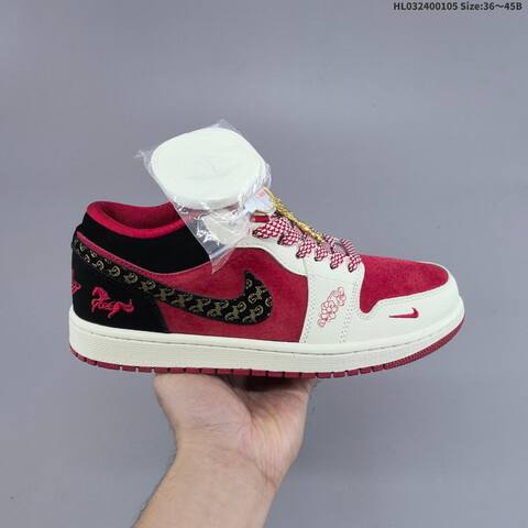Nike Air Jordan 1 Low Red White Black 36 45B Lifestyle - Women's (BS-67109)