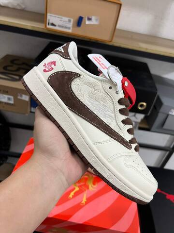 Jordan Air Jordan 1 Low Travis Scott CNY JY6988-141 Sail Brown Red White Sneaker (BS-87220)