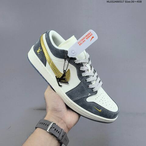 Nike Air Jordan 1 Low Grey White Gold 36 45B Basketball - Women s BS-65937