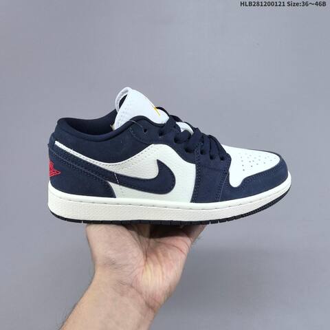Jordan Air Jordan 1 Low Obsidian Suede Navy White Yellow 36 46B Casual - Women's (BS-66891)