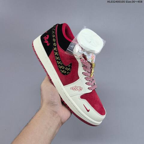 Nike Air Jordan 1 Low Red White Black 36 45B Lifestyle - Women's (BS-67109)