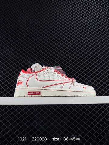 Jordan Air Jordan 1 Low Travis Scott Stussy Supreme White Red Sail EU 36-45 Sneaker - Unisex BS-80463