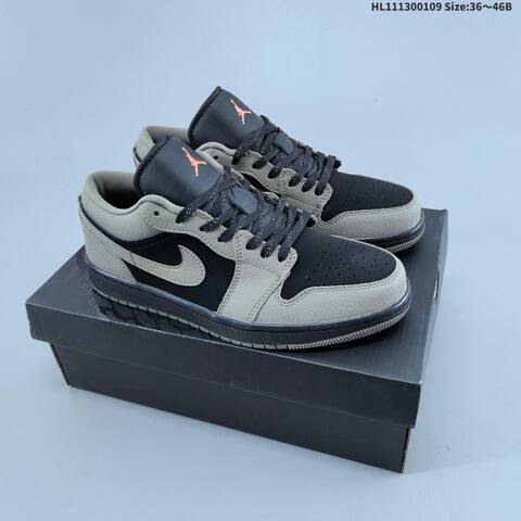 Jordan Air Jordan 1 Low OG Black And Grey With Pink Logo 36 46 Casual - Unisex (BS-67033)