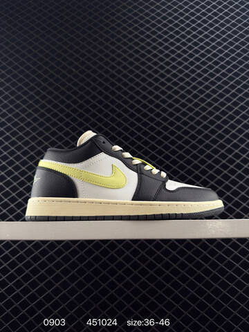 Jordan Air Jordan 1 Low HQ3009-003 Black White Pale Yellow Cream EU 36-46 Sneaker - Unisex (BS-80779)