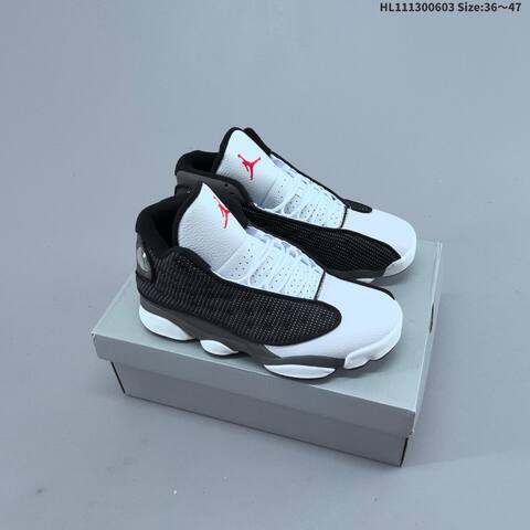 Nike Air Jordan 13 Black White Gray With Green Hologram EU 36-47 Basketball - Unisex (BS-65814)