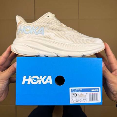 HOKA Clifton 9 Cream White Light Blue Beige Running Shoe Running Sneakers BS-86877