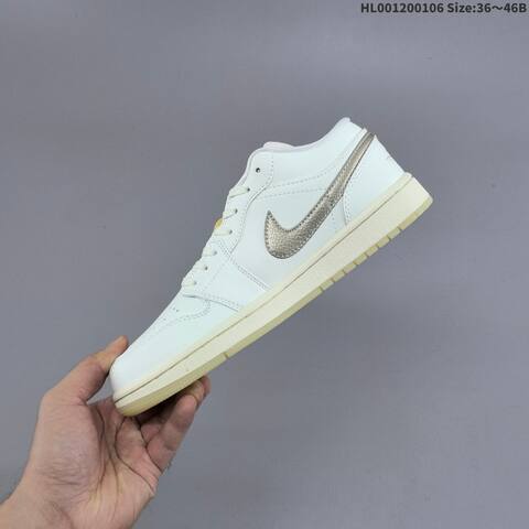 Jordan Air Jordan 1 Low White Cream Metallic Team Gold 36 46B Casual - Women's (BS-67082)