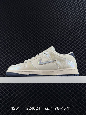 Nike Dunk Low Cream White With Iridescent Silver And Navy 36-45 5 Skate - Unisex (BS-73907)