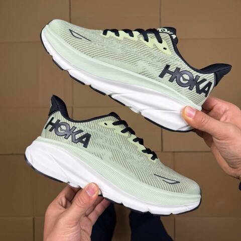 HOKA ONE ONE Clifton 9 Light Green Black White Running Shoe Running Sneakers BS-86873