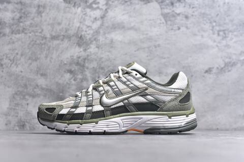 Nike P-6000 White Olive Green Dark Grey Orange Running Shoe (BS-59672)