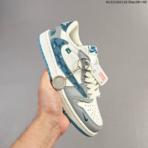 Nike Air Jordan 1 Off-white Gray Green With Vintage-style Printed Overlay EU 36-45 Basketball - Unisex (BS-63690)