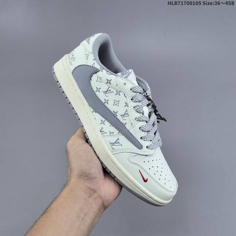 Nike Air Jordan 1 Low Travis Scott x Louis Vuitton DIY White Gray Cream 36 45 Lifestyle - Unisex (BS-67090)