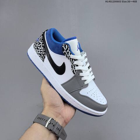 Jordan Air Jordan 1 Low White Gray Blue Black With Elephant Print 36 46B Casual - Women's (BS-65811)