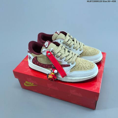 Nike Air Jordan 1 White Burgundy Tan Gray 36 45 Casual - Unisex (BS-66916)