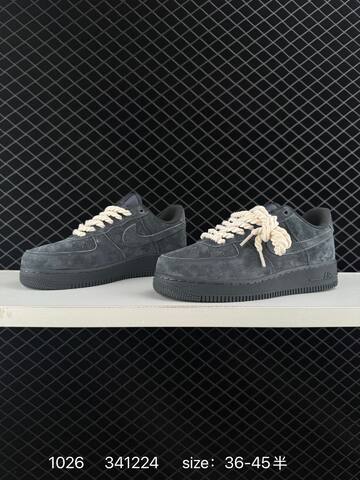 Nike Air Force 1 07 Black Dark Grey Suede With Cream Laces EU 36-45 Lifestyle - Unisex (BS-74550)