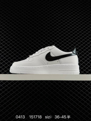 Nike Air Force 1 07 Low White With Patent Black Swoosh Black Heel Tab And Black Lining EU 36-45 Half Sizes Available Lifestyle - Unisex (BS-72136)