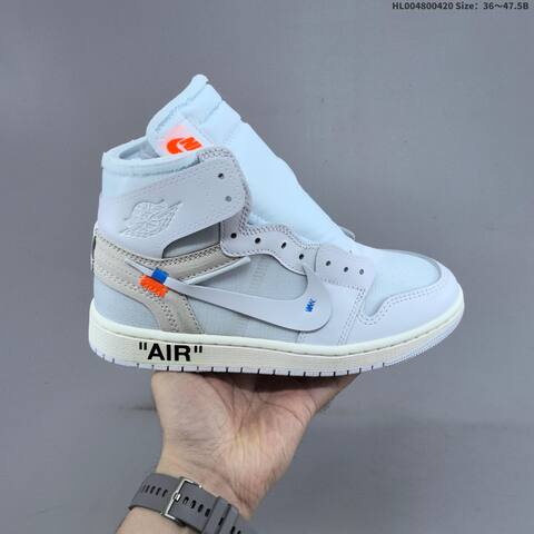 Jordan Air Jordan 1 High OG White Light Grey Off-white With Blue And Orange Accents 36 47 5B Lifestyle - Unisex (BS-66125)