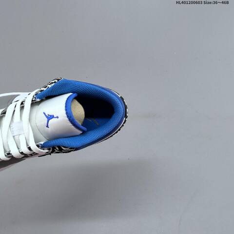 Jordan Air Jordan 1 Low White Gray Blue Black With Elephant Print 36 46B Casual - Women's (BS-65811)