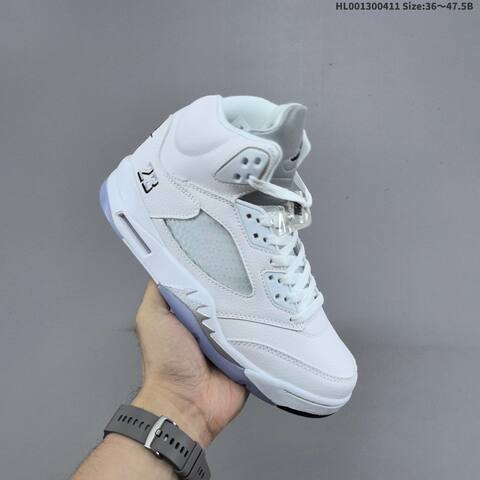 Jordan Air Jordan 5 Retro White Metallic Silver Ice Blue 36 47 5 Basketball - Unisex (BS-66240)