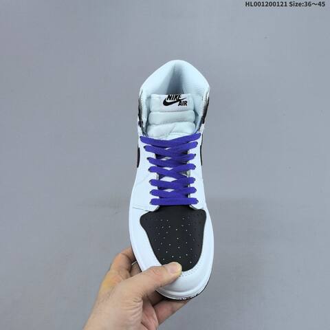 Jordan Air Jordan 1 Retro High OG White Black With Purple Laces 36 45 Basketball - Unisex (BS-66894)