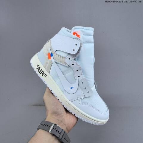Jordan Air Jordan 1 High OG White Light Grey Off-white With Blue And Orange Accents 36 47 5B Lifestyle - Unisex BS-66125