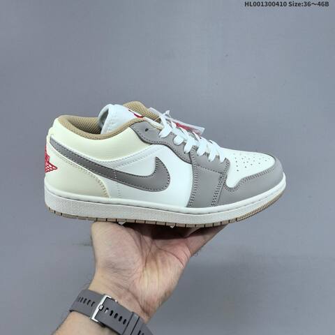 Jordan Air Jordan 1 Low Sail Grey White Red 36 46 Casual - Unisex (BS-66257)