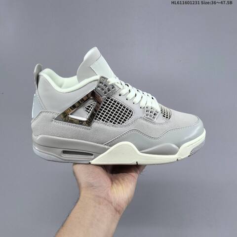 Jordan Air Jordan 4 Retro Frozen Moments Light Gray White Chrome 36-47 5 Basketball - Unisex (BS-67154)