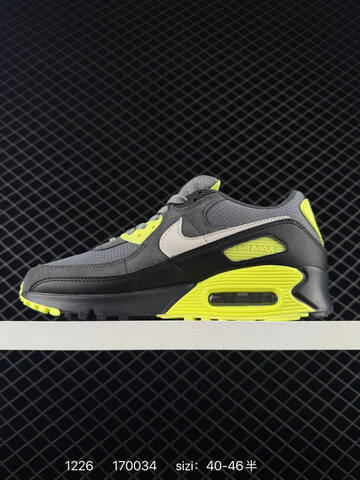 Nike Air Max 90 Gray Black Neon Yellow 40-46 Running - Men's (BS-73473)