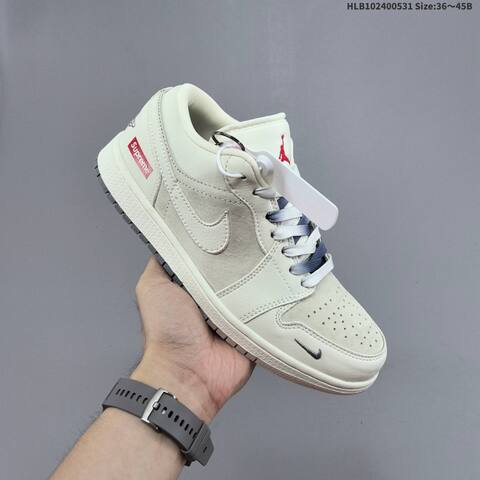 Jordan Air Jordan 1 Low Cream White With Grey And Red Accents 36 45 Casual - Unisex BS-65830