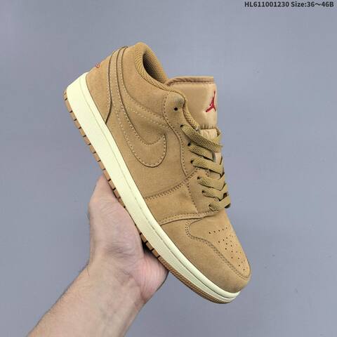 Jordan Air Jordan 1 Low HV4089-200 Tan Brown Suede With Sail Midsole And Red Accents EU 36-40 Casual - Unisex (BS-67171)