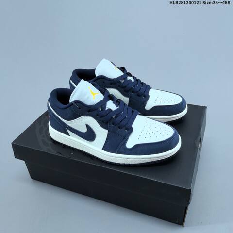 Jordan Air Jordan 1 Low Obsidian Suede Navy White Yellow 36 46B Casual - Women's (BS-66891)